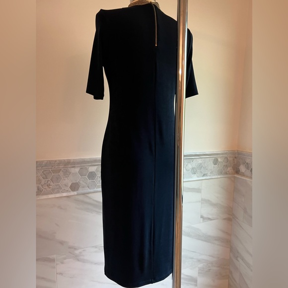 Chico’s Stretch Midi Elbow Sleeves Navy Dress S/M - Picture 9 of 10